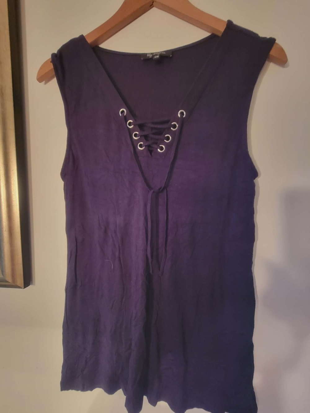 Lace-Up V-Neck Sleeveless Tank Top - Purple